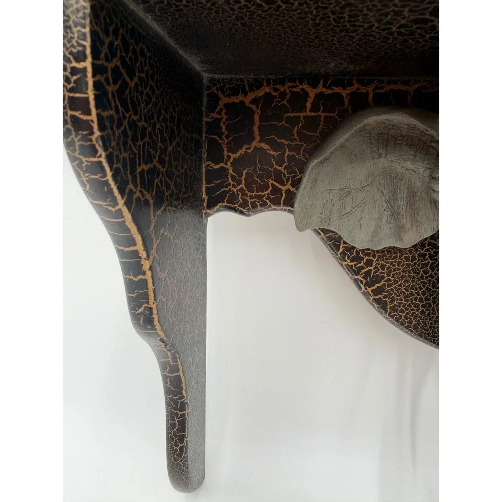 Vintage Elephant Head Wall Shelf Black Gold Crackle Safari Decor Floating Shelf